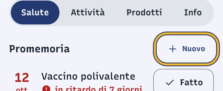 Sezione Promemoria nella scheda di Luna in DoctorBau; evidenziato «Nuovo».